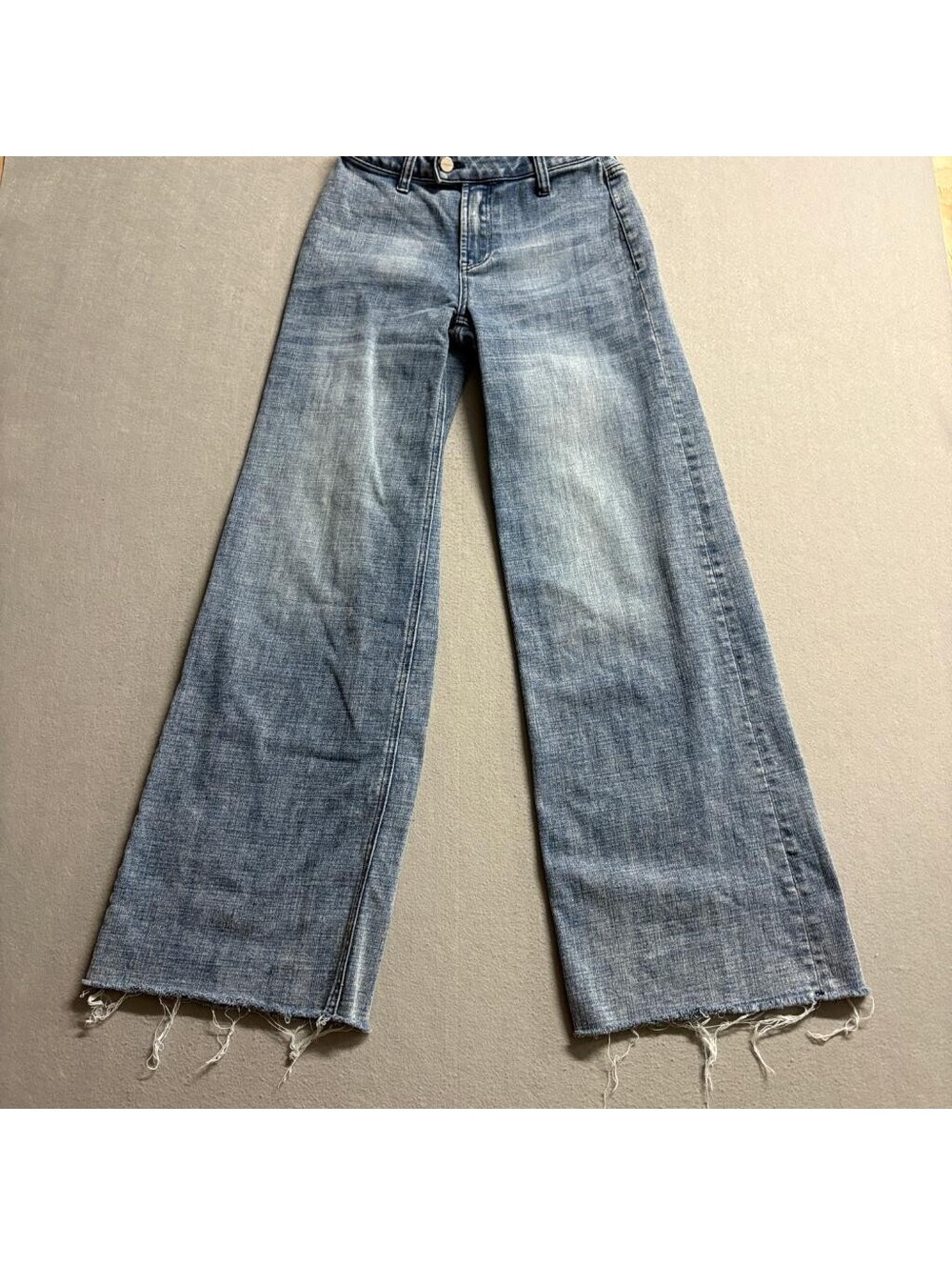 Hint of Blu Wide Leg Jeans Womens Size 25 Blue Denim Raw Hem High Rise Stretch